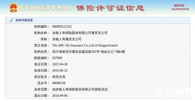 农银人寿保险股份有限公司蓬安支公司获准退出，退出日期2024年9月6日-1.jpg